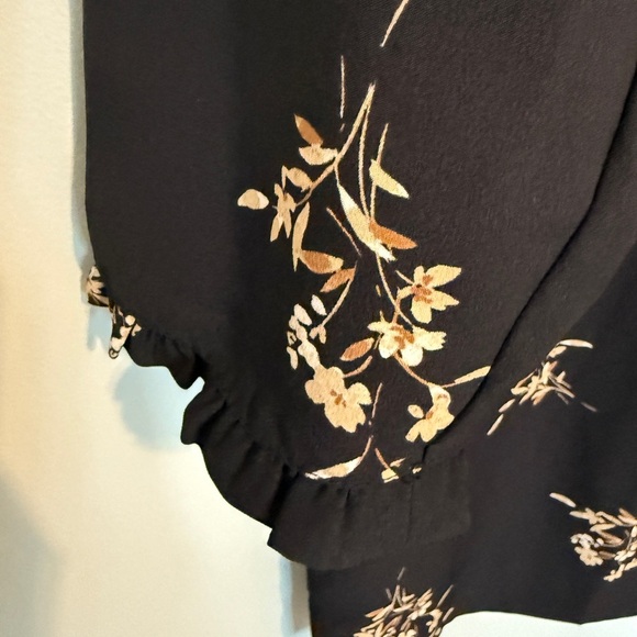 J. Crew Dress Esperanza Dress Black Floral Long Sleeves Ruffle Neck 14 - Picture 6 of 11